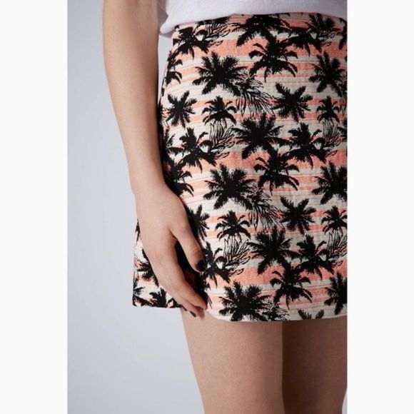Topshop Palm Tree Mini Skirt Cotton Blend Multicolor Jacquard Size 4 - Picture 1 of 7